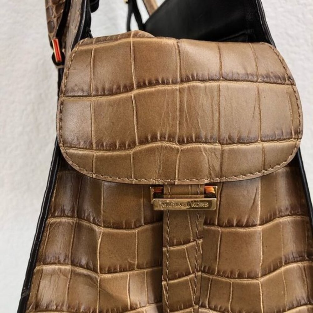 Michael Kors Gia Crocodile Embossed Leather Satchel in Barley - Picture 9 of 16